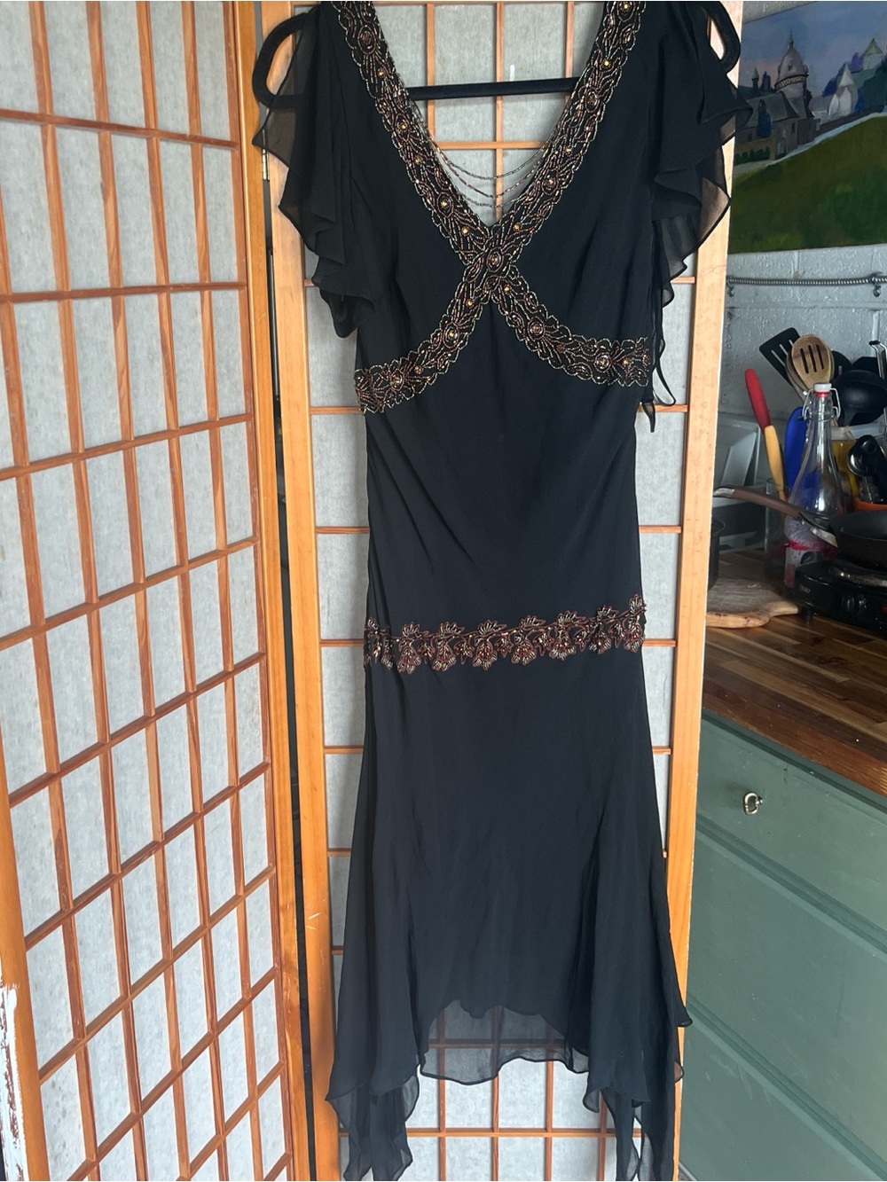 Sue Wong size 8 black Beaded V-Neck Evening Dress